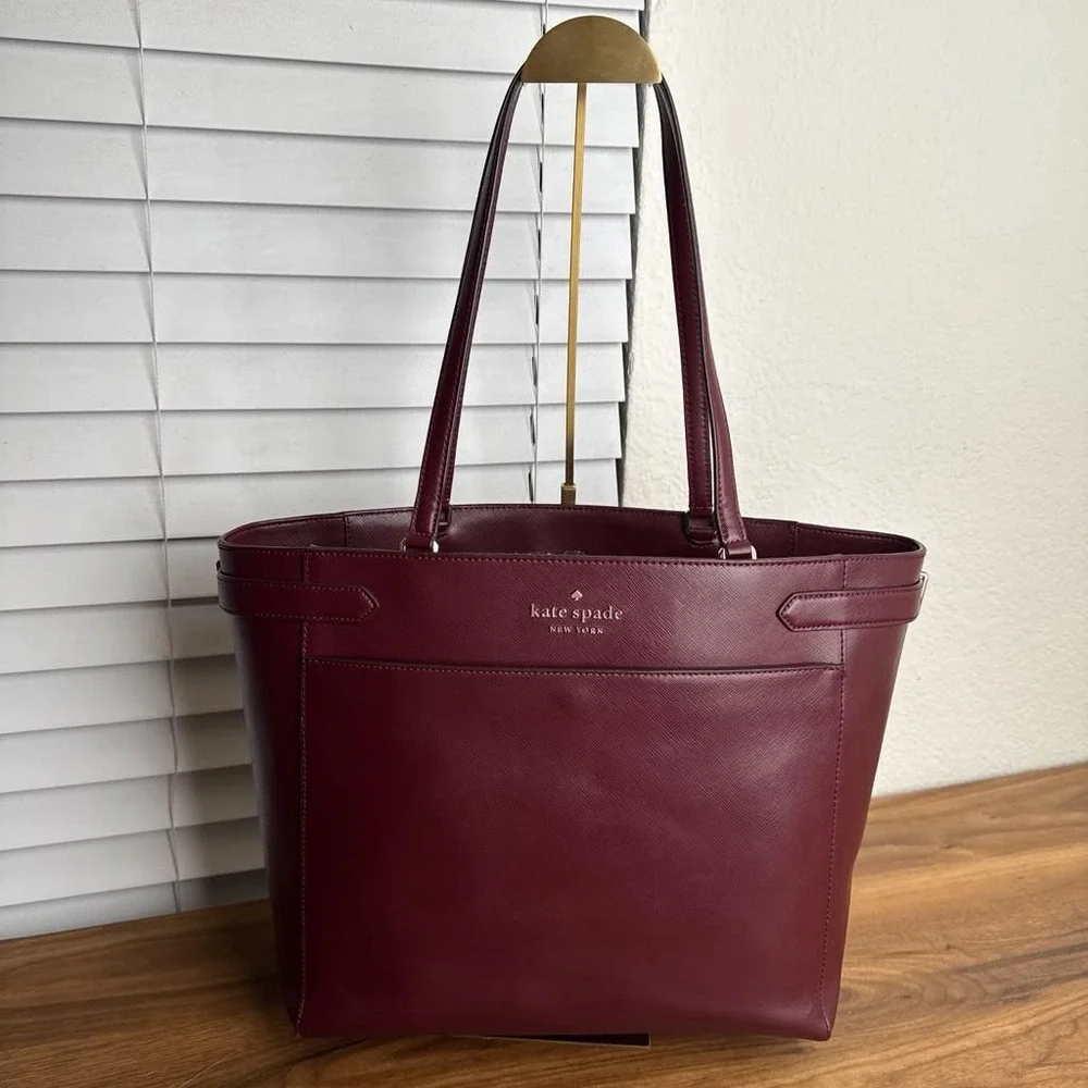Kate Spade Staci Laptop Tote Bag Saffiano Leather Burgundy Maroon
